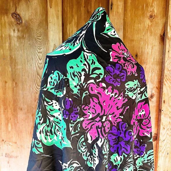OVERSIZED TASSELED & FRINGED 40’s 40s Black Rayon Crepe Floral Piano Shawl Wrap - Picture 5 of 10
